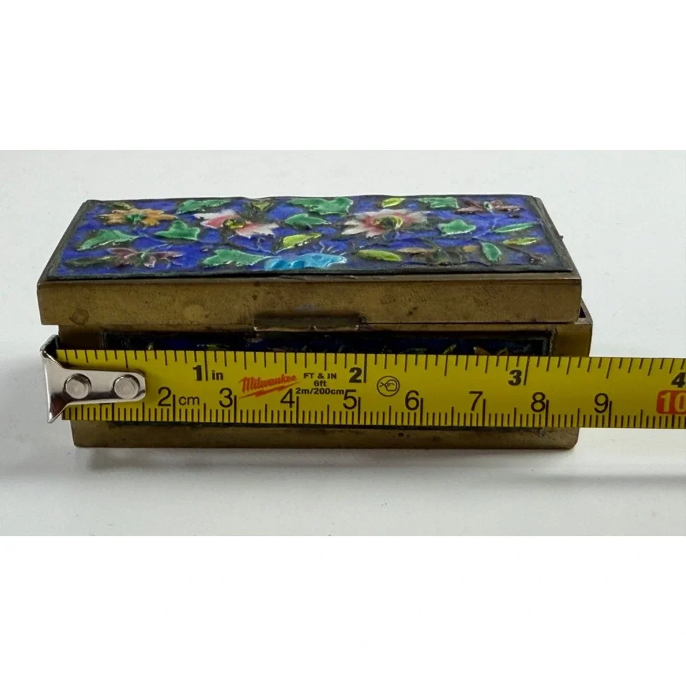 VTG Chinese Cloisonne Copper/Brass Enamel Floral Hinged Trinket Jewelry Box READ
